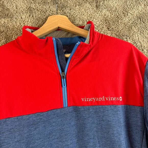 Vineyard Vines Performance Shep Shirt Pullover 1/4 Zip Colorblock Red Blue L - Picture 3 of 9